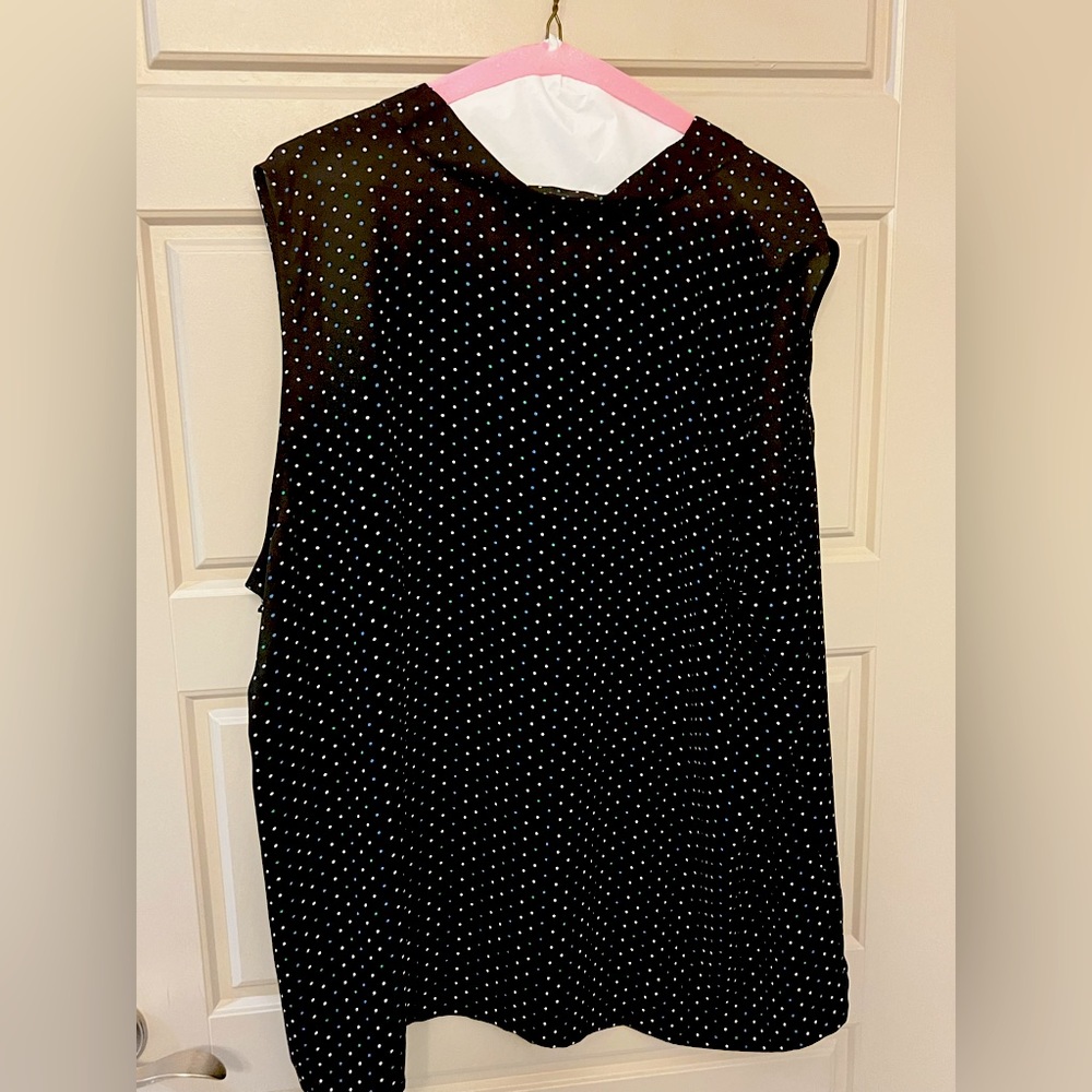 NWT Halogen Sleeveless Blouse - Black Ivory Multi-lady Dot Sz 2X